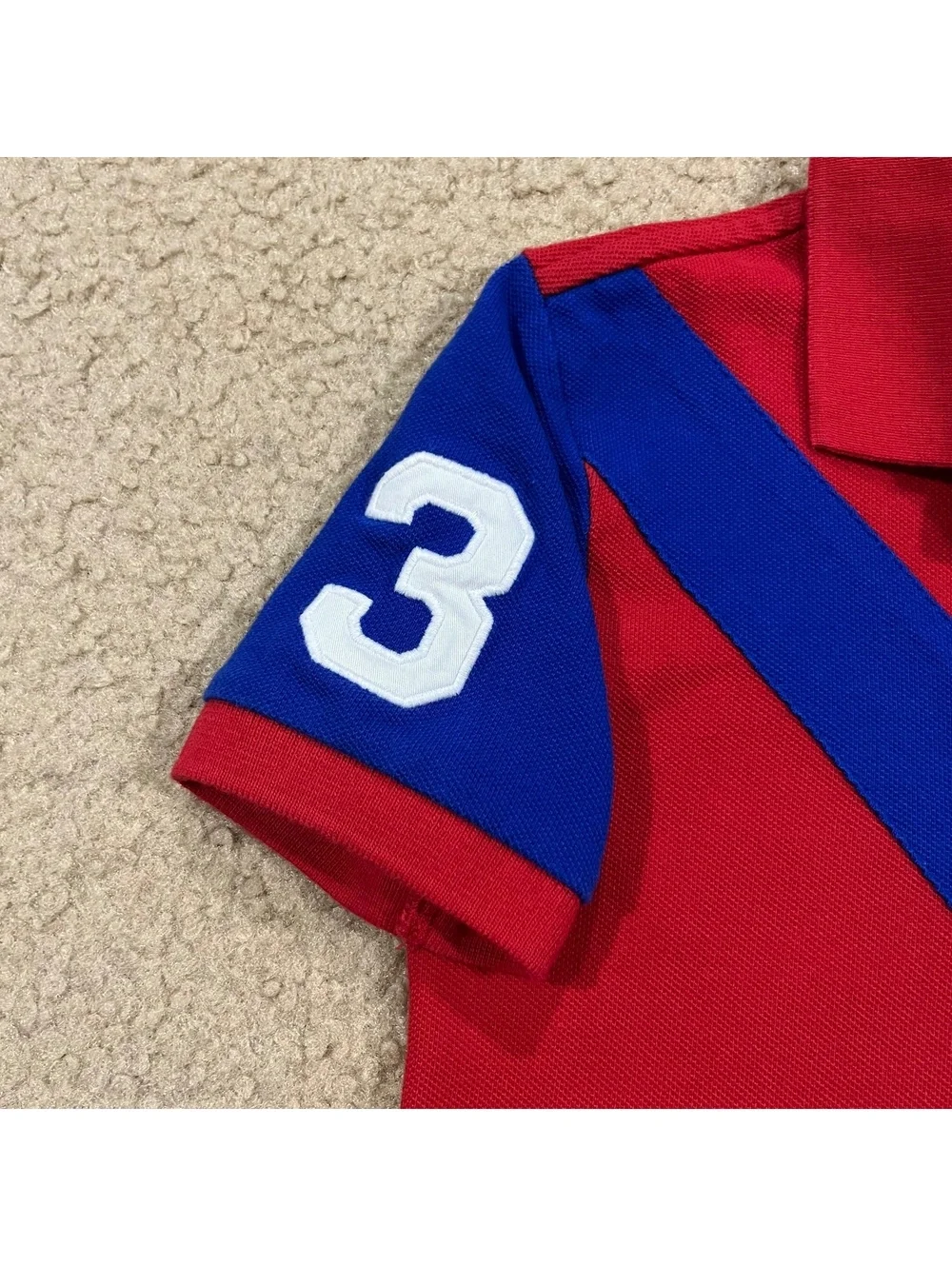 Polo Ralph Lauren Boys Big Pony Stripe Sash Polo Shirt Red Blue Size 7